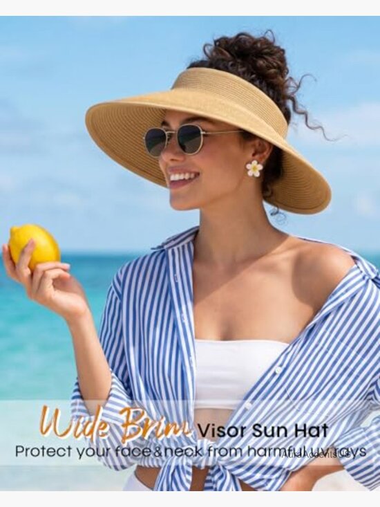 UPF 80+ Wide Brim Straw Sun Visor Hat for Women Foldable Adjustable main image 4